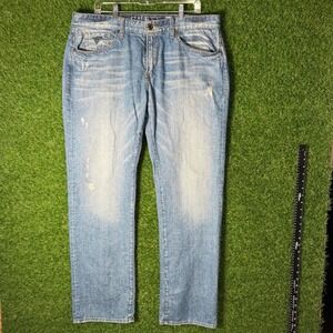 Guess Jeans Lincoln Slim Straight Mens‎ 38x32 Blue Distressed Denim Pants